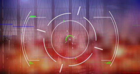 Futuristic digital interface overlapping business scene