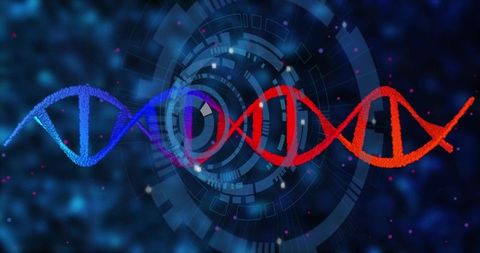 Colorful DNA Helix Floating in Futuristic Digital Space