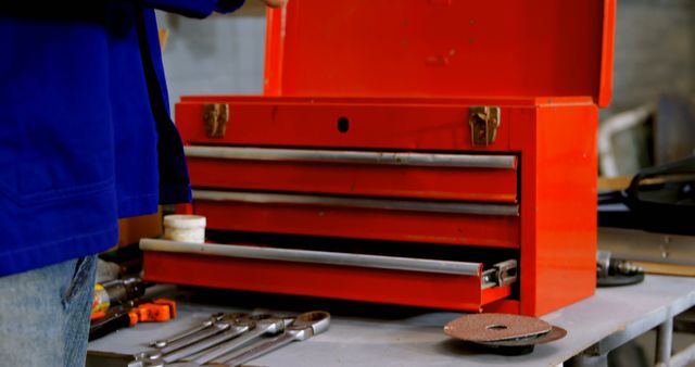 Mechanic's toolbox and tools in workshop - Download Free Stock Images Pikwizard.com