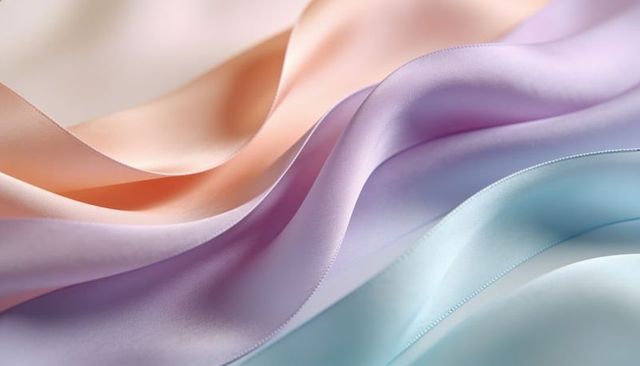 Flowing pastel silk waves with stitched seams and satin sheen