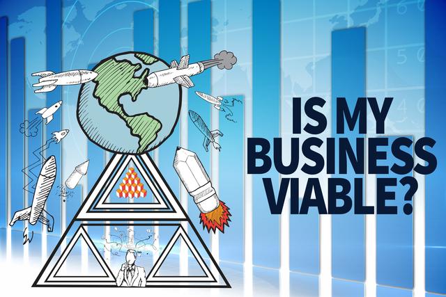 Illustration of business viability concept with global elements such as Earth, rockets, and charts. Useful for presentations, business plans, startup pitches, and financial analysis reports.