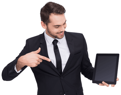 transparent businessman displaying digital tablet interface - Download Free Stock Videos Pikwizard.com