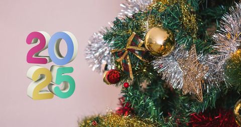 2025 Festive Christmas Tree with Colorful Decorations - Download Free Stock Images Pikwizard.com