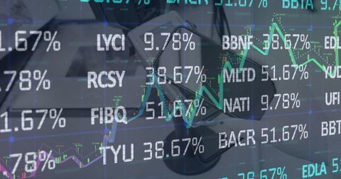 Stock market data overlay on smartphone for finance concept