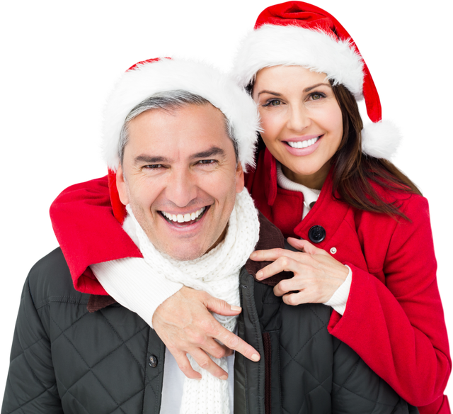 Festive Couple Wearing Santa Hats Embracing Transparent Background - Download Free Stock Videos Pikwizard.com