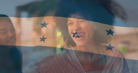 Joyful Gathering Overlaid with Honduras Flag Symbolism