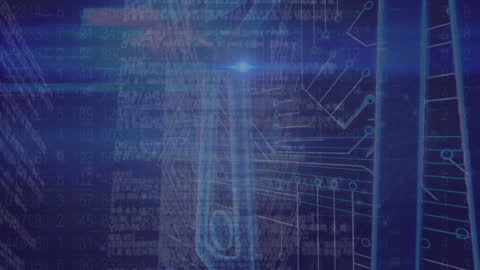 Futuristic Data Interface with Light Beam and HUD Elements