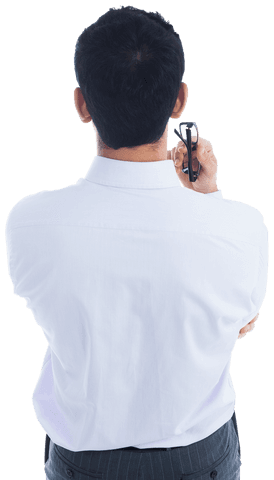 Transparent Back View of Businessman Holding Glasses