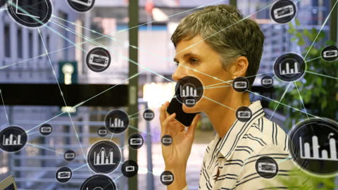 Businesswoman in Digital World Discussing Connectivity Network