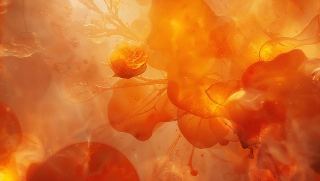 Luminescent organic forms in vivid abstract fluid medium