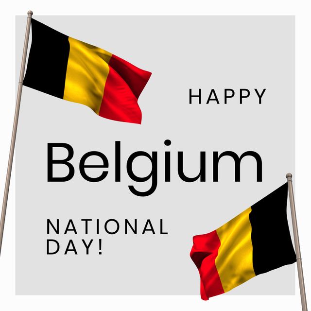 Illustration of happy belgium national day text with belgium national flags on white background. copy space, patriotism, celebration, independence, freedom and identity concept.