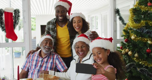 Happy Multigenerational Family Celebrating Christmas with Selfie - Download Free Stock Images Pikwizard.com