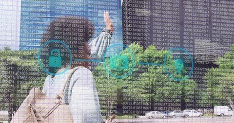 Innovative Healthcare: Physician with Data Overlay in Urban Environment