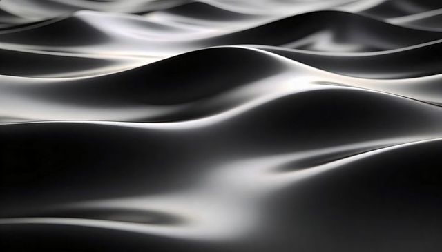 Liquid Metal Waves Abstract Monochrome Surface Reflective Highlights Smooth Flow Background