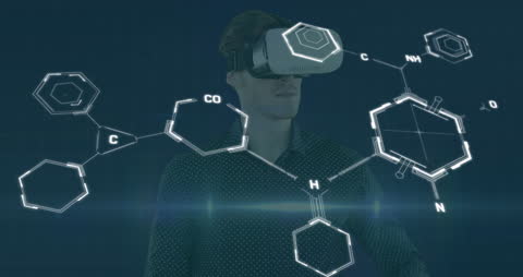 Man Engaging with Virtual Reality Chemistry Interface