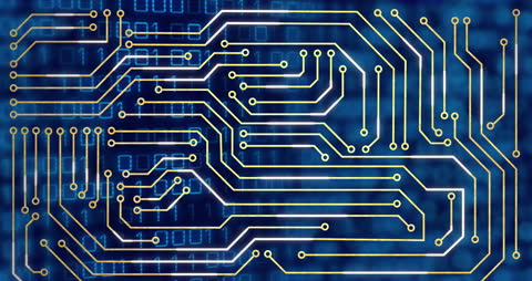 Glowing Circuit on Binary Code Background