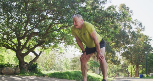 Senior Man Taking a Break During Outdoor Exercise in Park - Download Free Stock Images Pikwizard.com