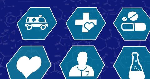 hexagonal medical icons set on blue background - Download Free Stock Images Pikwizard.com
