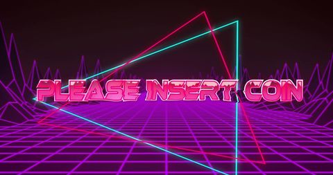 Retro Futurism Please Insert Coin Design with Neon Grid - Download Free Stock Images Pikwizard.com