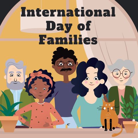 Multi-generational cartoon family celebrating family day