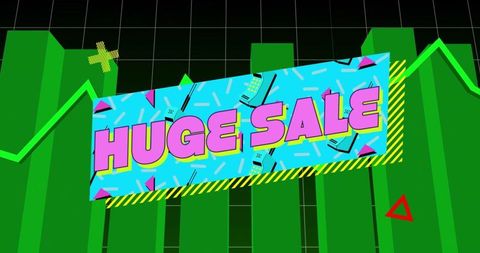 Vibrant huge sale banner with retro graphics