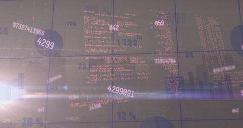 Futuristic Digital Data Processing and Cityscape Overlay
