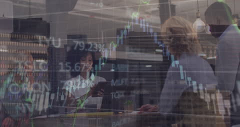 Business Team Analyzing Market Trends With Digital Interface