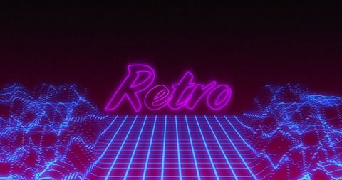 Retro Neon Sign with Distorted Blue Grid - Download Free Stock Images Pikwizard.com
