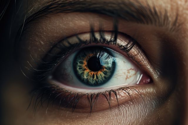 Close up of woman's grey eye, created using generative ai technology. Human eye, colour and pattern concept digitally generated image.