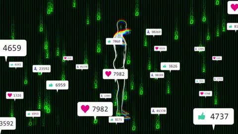 Futuristic Avatar with Glitch Effects and Social Media Notifications