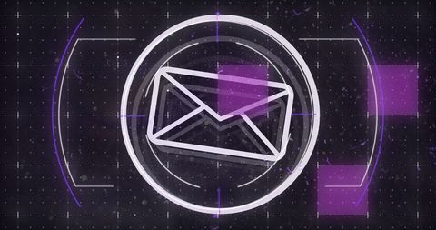 Futuristic email icon with digital technology elements