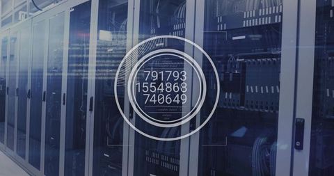 Data Center Server Racks Monitoring HUD Overlay Showing Real-Time Alert Codes