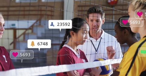 Volleyball Coach Motivates Young Athletes in School Gym