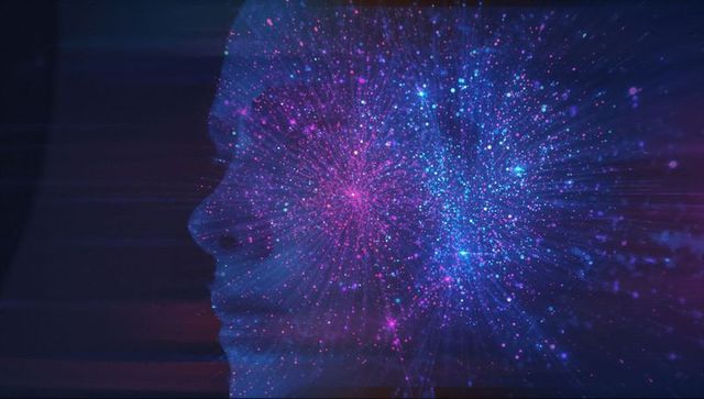 Digital Silhouette with Glowing Nodes in Abstract Tech Space