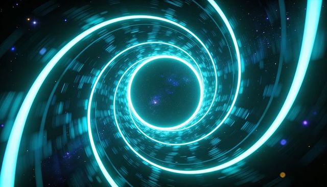 Rotating Teal Wormhole Pulling Neon Light Trails Through Cosmic Spiral Tunnel Futuristic Vortex