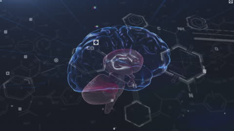 Digital Brain Animation with Chemical Formula Overlay