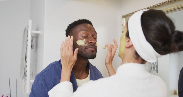 Couple Applying Facial Mask in Bathroom - Download Free Stock Images Pikwizard.com