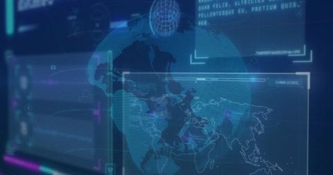 Futuristic Holographic Globe in Digital Control Room