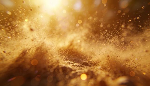 Golden particle cloud scattering with warm backlight and bokeh glow for luxury backgrounds