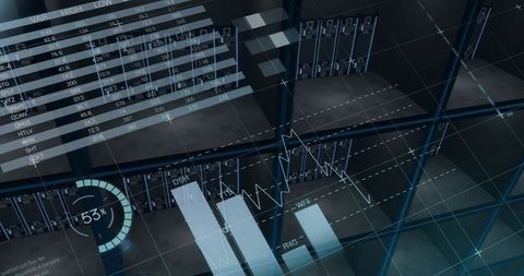 Digital Interface and Data Flow Over Server Room Background