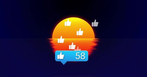 Sunrise Over Water with Social Engagement Icons
