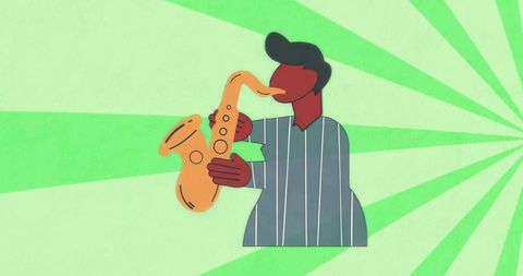 Abstract Musician Playing Saxophone with Green Background