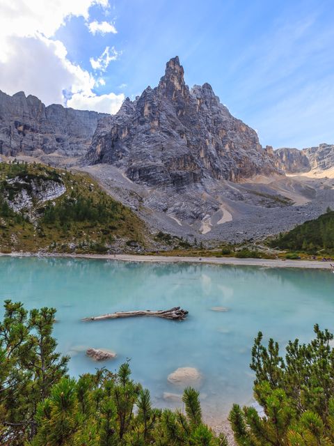 Majestic Mountain Peak Overlooking Turquoise Lake in Serene Alpine Landscape - Download Free Stock Images Pikwizard.com