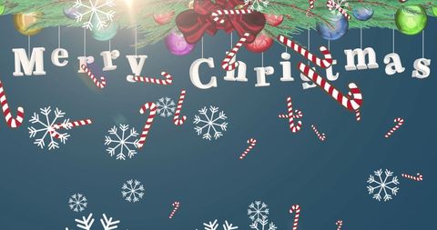 Festive Merry Christmas Falling Snowflakes and Decorations