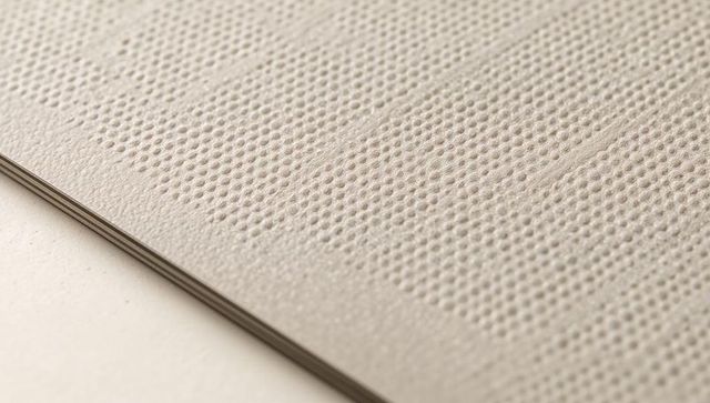 Beige embossed paper stack revealing layered edge and raised dot texture for design mockups