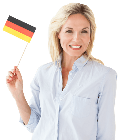 Smiling Woman Holding Germany Flag on Transparent Background