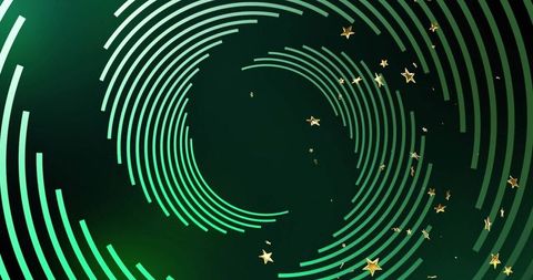 Futuristic Green and Teal Swirl with Metallic Gold Stars