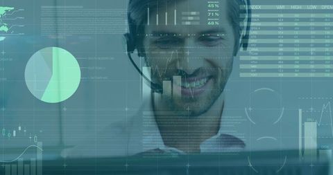 Man with Headset Analyzing Digital Charts and Data - Download Free Stock Images Pikwizard.com