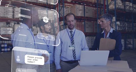 Warehouse Team Analyzing Digital Data with Augmented Reality - Download Free Stock Images Pikwizard.com