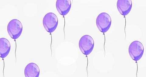 Floating Purple Balloons on White Background Abstract Art